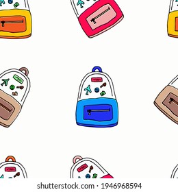 School backpack, vector seamless pattern