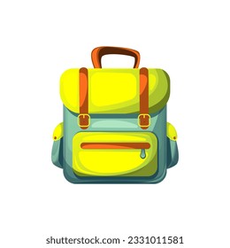 Una mochila escolar.De vuelta a la escuela.Cartel para niños,mochila de viaje.Ilustración de vectores aislada en un fondo blanco.