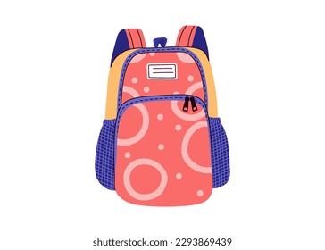 School backpack.Back to school,colorful cartoon rucksack for students or firts grader children.Modern vector illustration in flat style on white background.