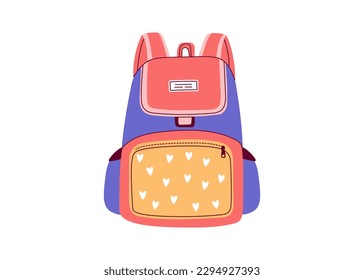 School backpack.Back to school,colorful cartoon rucksack for students or firts grader children.Modern vector illustration in flat style on white background.