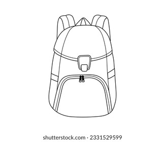 School backpack.Back to school,l rucksack for students or firts grader children.Simple line vector illustration in black and white