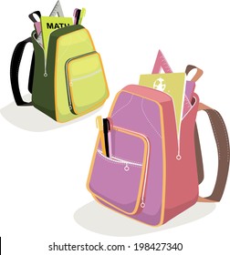 School backpacks for boys and girls with tools and books