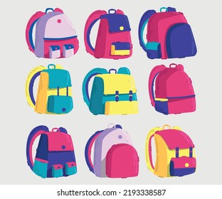 school backpacks illustration (EPS10)

*A backpack—also called knapsack, schoolbag, rucksack, rucksac, pack, sackpack, booksack, bookbag or backsack is, in its simplest frameless form