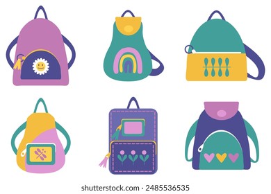 School backpacks and schoolbags clipart collection. Great design for any purpose. Hand drawn isolated vector illustration.



