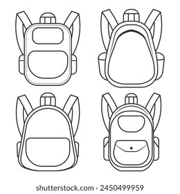 School backpacks vector line icons set isolated on a white background.
