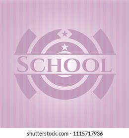 School badge with pink background