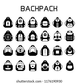 school bag, backpack icons set