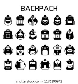 school bag, backpack icons set