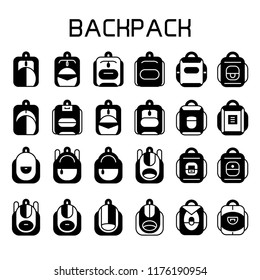 school bag, backpack icons set