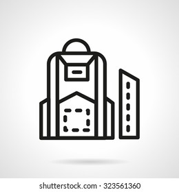 School bag or backpack and pencils box. Simple black line style vector icon. School items, educational sign, back to school concept. Design symbols for business and website.