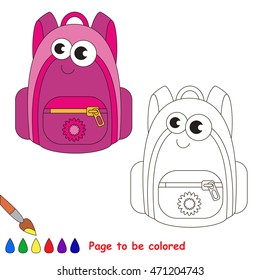 School bag to be colored. Coloring book to educate kids. Learn colors. Visual educational game. Simple level. Coloring pages.