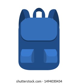 School bag. Blue backpack or rucksack. Student sack. Isolated vector illustration in flat style