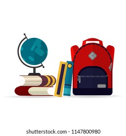 School bag, books and globe