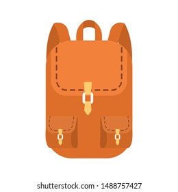 School bag. Brown backpack or rucksack. Student sack. Isolated vector illustration in flat style