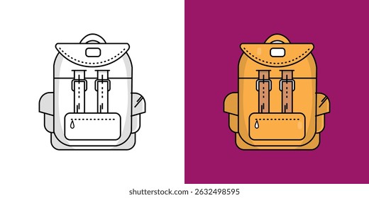 school bag of cartoon , children's coloring book. Coloring book with cute cartoon cartoon pictures. Vector illustration with colored background.
