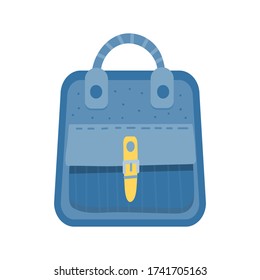 School Bag. Cartoon college backpack icon. Pupil blue back. Vector illustration Schoolbag isolated on white background.