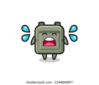 school bag cartoon illustration with crying gesture , cute design