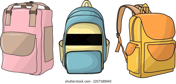 School Bag cartoon illustration set