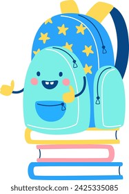 Personaje de la bolsa de la escuela con los libros