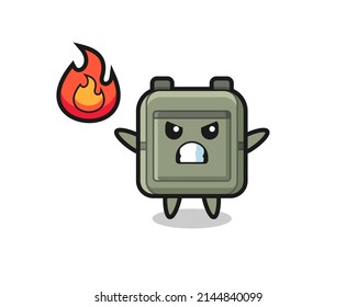 school bag character cartoon with angry gesture , cute design