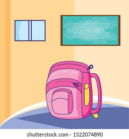 school bag in the classroom vector illustration design