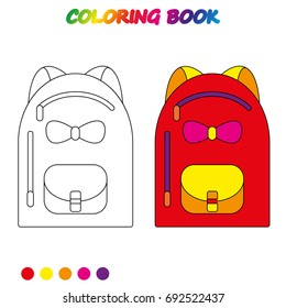 school bag  - coloring page. Worksheet. Game for kids -  coloring book.  Vector cartoon  illustration. 