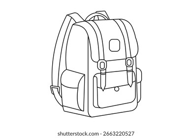 Bolsa de escuela continua de una línea de dibujo y estilo minimalista aislar ilustración de contorno