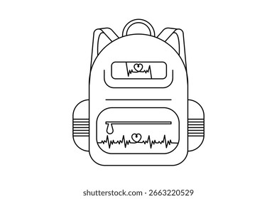 Saco de escola contínuo um desenho de linha e estilo minimalista isolar ilustração de contorno