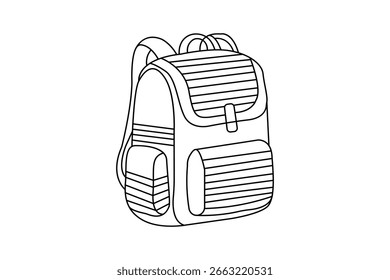 Bolsa de escuela continua de una línea de dibujo y estilo minimalista aislar ilustración de contorno