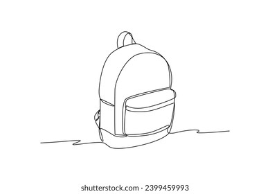 School bag. School equipment, Minimalist school supplies. Simple line, black and white background, simple continuous line.
