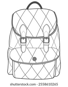 School bag flat sketch vector illustration technical cad drawing template