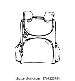 bocetos vectoriales del contorno de la vista frontal de la bolsa escolar aislados
