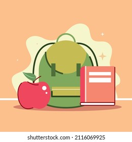 school bag and fruit with medal