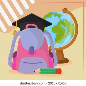school bag graduation cap with global map school