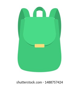 School bag. Green backpack or rucksack. Student sack. Isolated vector illustration in flat style