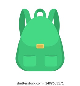School bag. Green backpack or rucksack. Student sack. Isolated vector illustration in flat style