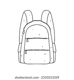 School bag in hand drawn doodle style. Vector illustration isolated on white. Coloring page.