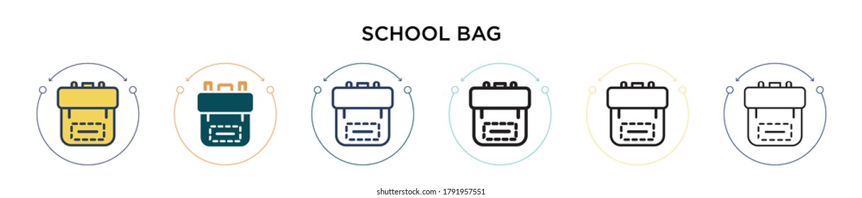 Schultasche Icon in gefüllt, dünne Linie, Umriss und Strich Stil. Vektorgrafik von zwei farbigen und schwarzen Schultaschen Vektorgrafiken-Entwürfen kann für mobile, i, i, web-basierte