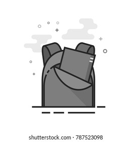 School bag icon in flat outlined grayscale style. Vector illustration.