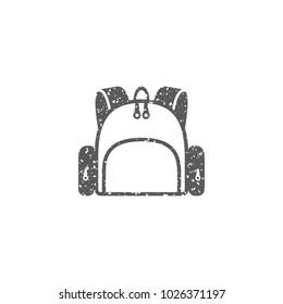 School bag icon in grunge texture. Vintage style vector illustration.