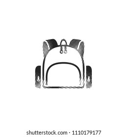School bag icon in halftone style. Black and white monochrome vector illustration.