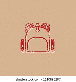 School bag icon in halftone style. Grunge background vector illustration.