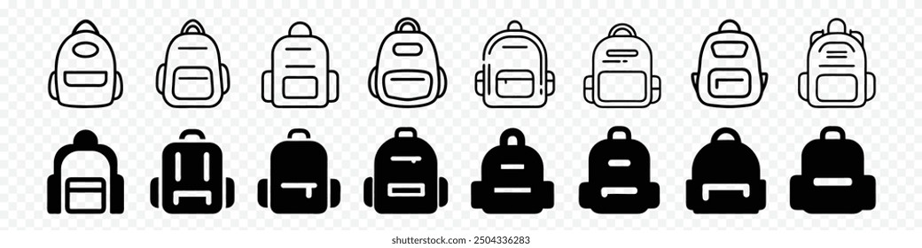 school bag icon, school bag icon over transparent background, School bag icons design template vector isolated, backpack icon symbol sign, The best backpack icon set design