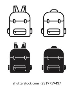 School bag icon set. Backpack vector line icons. Camping or hiking backpack symbols.