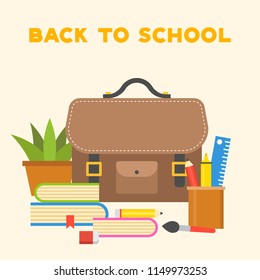 school Bag icon and school supplies , flat design back to school theme