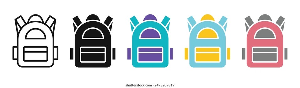 Schultasche Symbol Vektorsammlung im skizzierten und soliden Stil