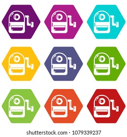 School bag icons 9 set coloful isolated on white for web