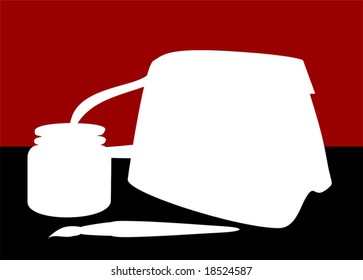  school bag and ink pot	
