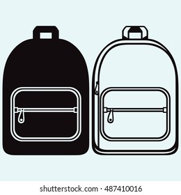 School bag. Isolated on blue background. Vector silhouettes