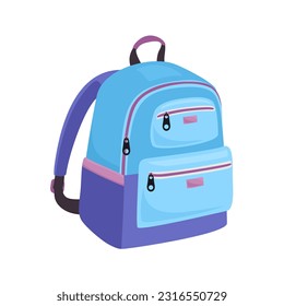 Bolsa de colegio aislada de fondo blanco. Dibujo vectorial de la mochila de la escuela azul. Icono de educación.